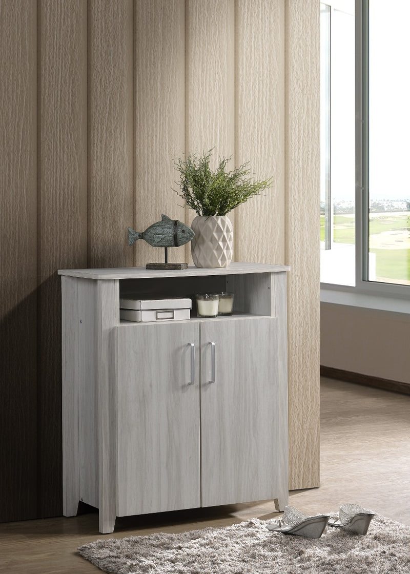 2 Door Shoe Cabinet With Open Shelf In White Oak