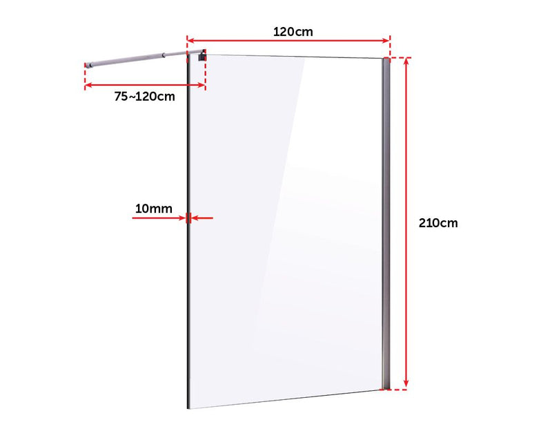 1200 x 2100mm Frameless 10mm Safety Glass Shower Screen