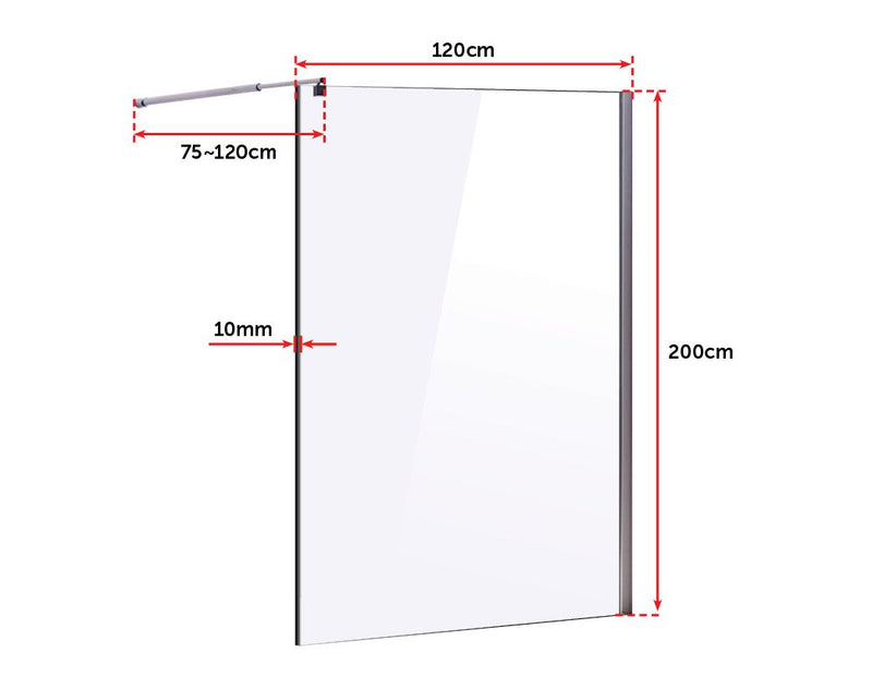 1200 x 2000mm Frameless 10mm Safety Glass Shower Screen