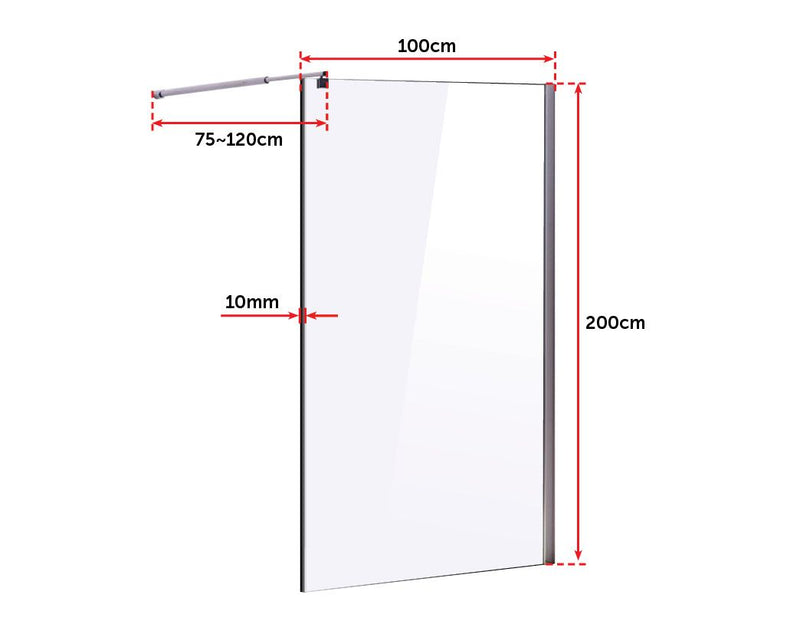 1000 x 2000mm Frameless 10mm Safety Glass Shower Screen