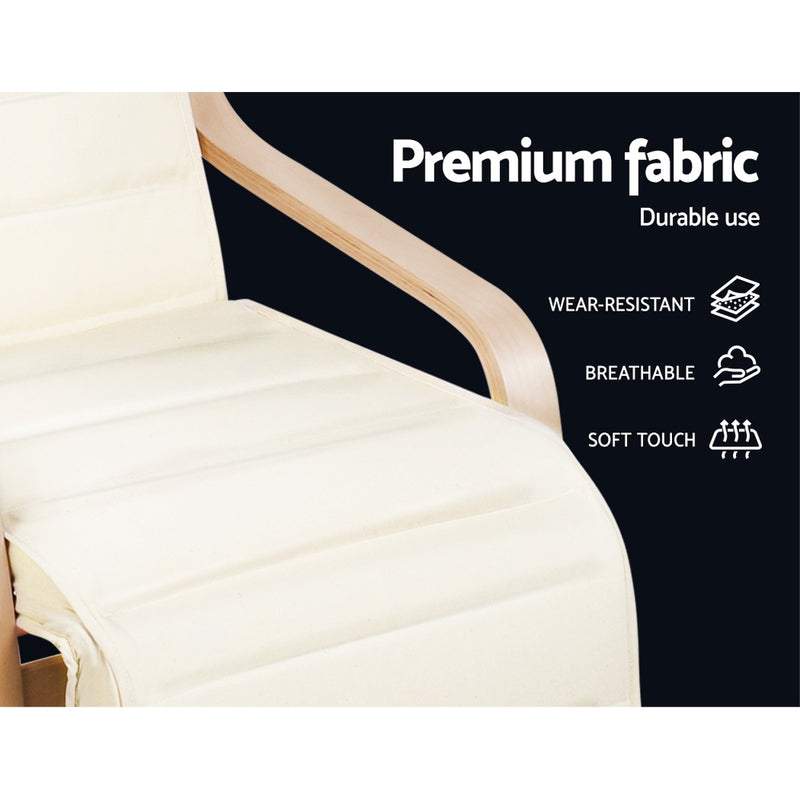 Fabric Armchair with Adjustable Footrest - Beige