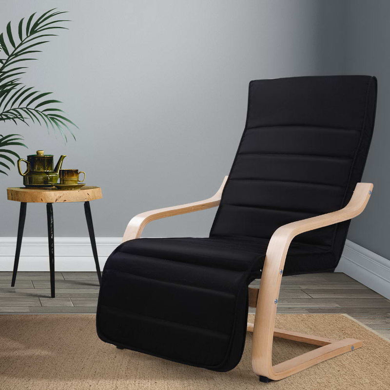 Fabric Armchair with Adjustable Footrest - Black