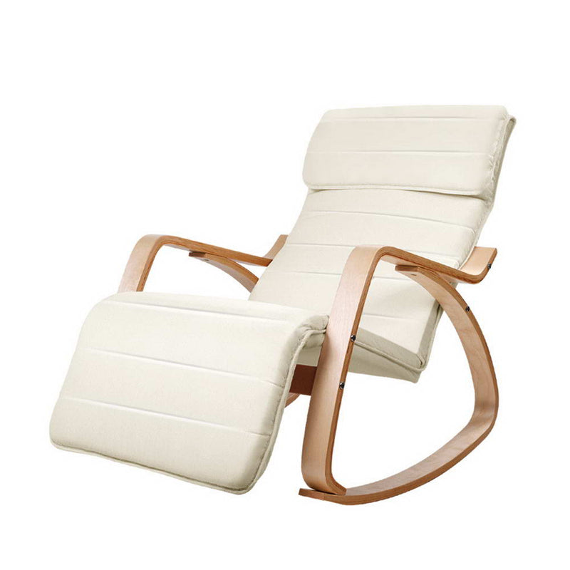 Fabric Rocking Armchair with Adjustable Footrest - Beige