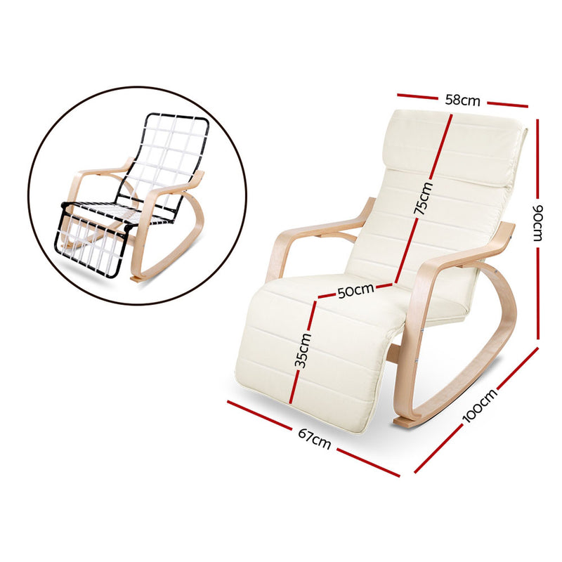 Fabric Rocking Armchair with Adjustable Footrest - Beige