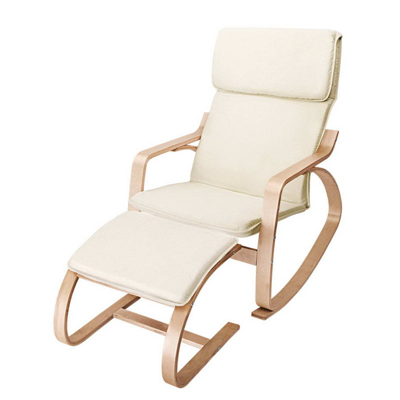 Wooden Armchair with Foot Stool - Beige