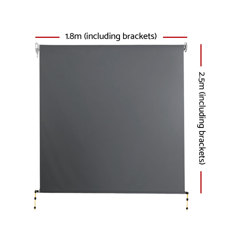 1.8m x 2.5m Retractable Roll Down Awning - Grey