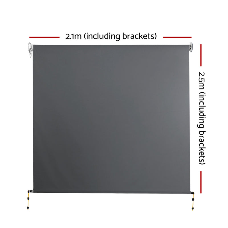 2.1m x 2.5m Retractable Roll Down Awning - Grey