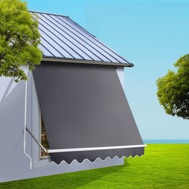 1.5m x 2.1m Retractable Fixed Pivot Arm Awning - Grey