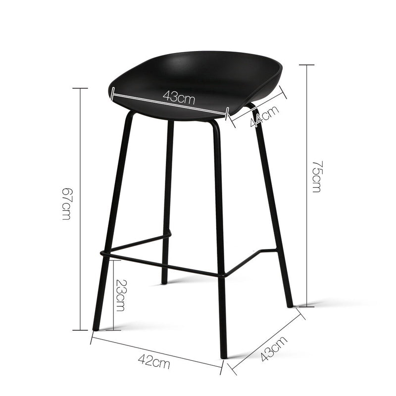 Set of 2 Metal Bar Stools - Black