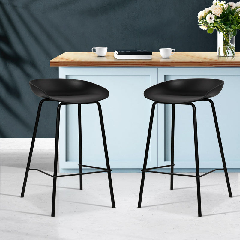 Set of 2 Metal Bar Stools - Black