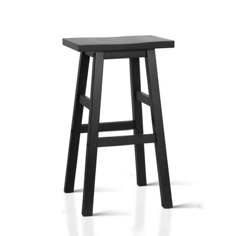 Set of 2 Wooden Backless Bar Stools - Black