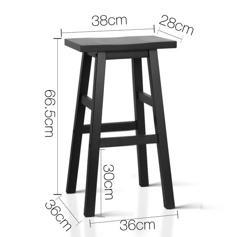 Set of 2 Wooden Backless Bar Stools - Black