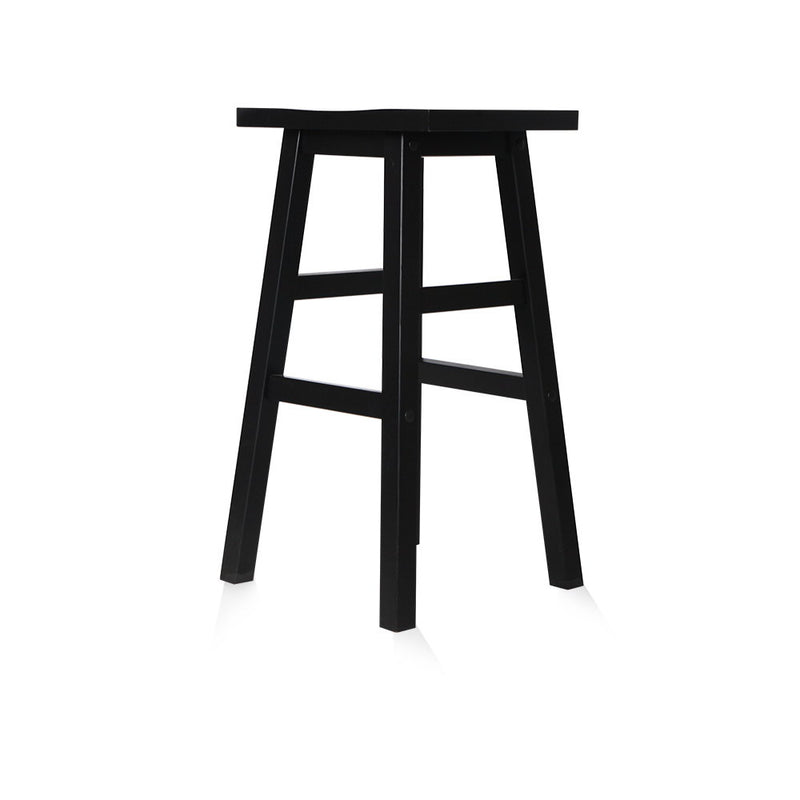 Set of 2 Wooden Backless Bar Stools - Black