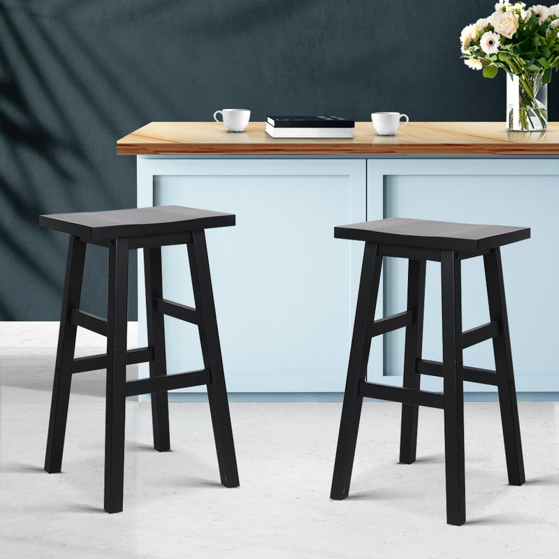 Set of 2 Wooden Backless Bar Stools - Black