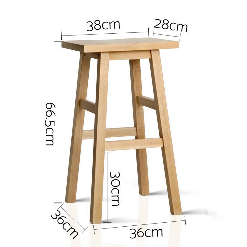 Set of 2 Wooden Backless Bar Stools - Natural