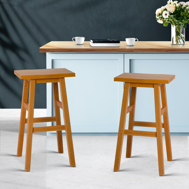 Set of 2 Wooden Backless Bar Stools - Natural