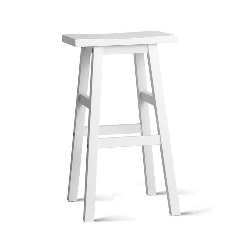 Set of 2 Wooden Backless Bar Stools - White