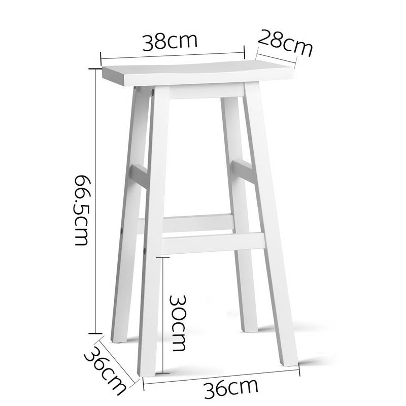 Set of 2 Wooden Backless Bar Stools - White