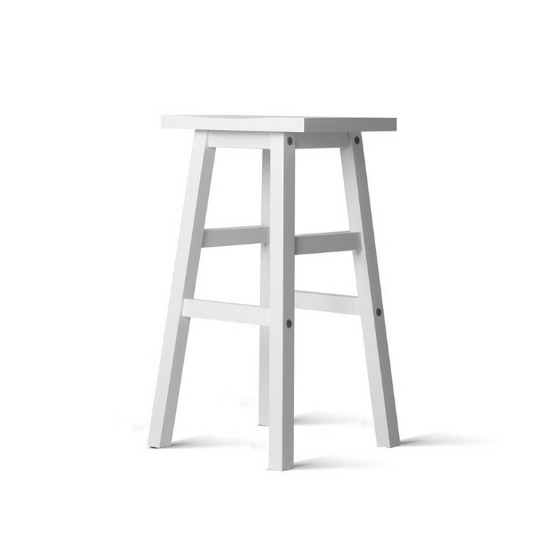 Set of 2 Wooden Backless Bar Stools - White