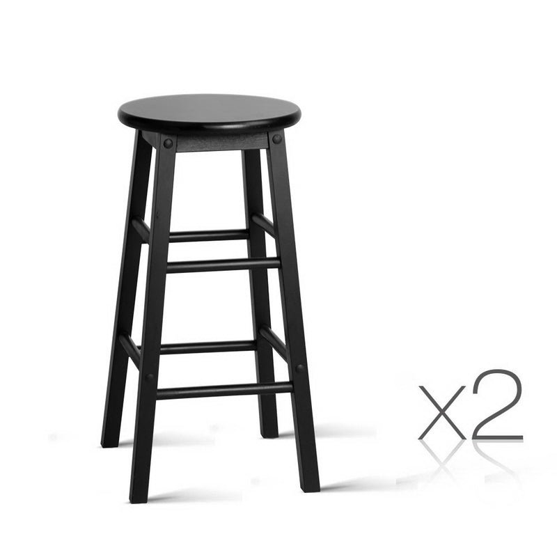 Set of 2 Beech Wood Backless Bar Stools - Black