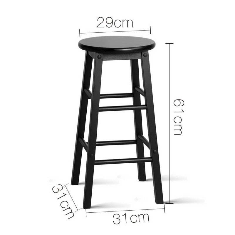 Set of 2 Beech Wood Backless Bar Stools - Black