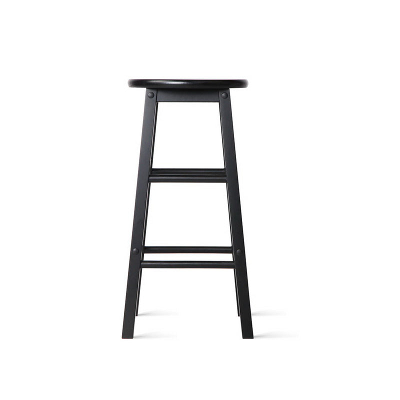 Set of 2 Beech Wood Backless Bar Stools - Black