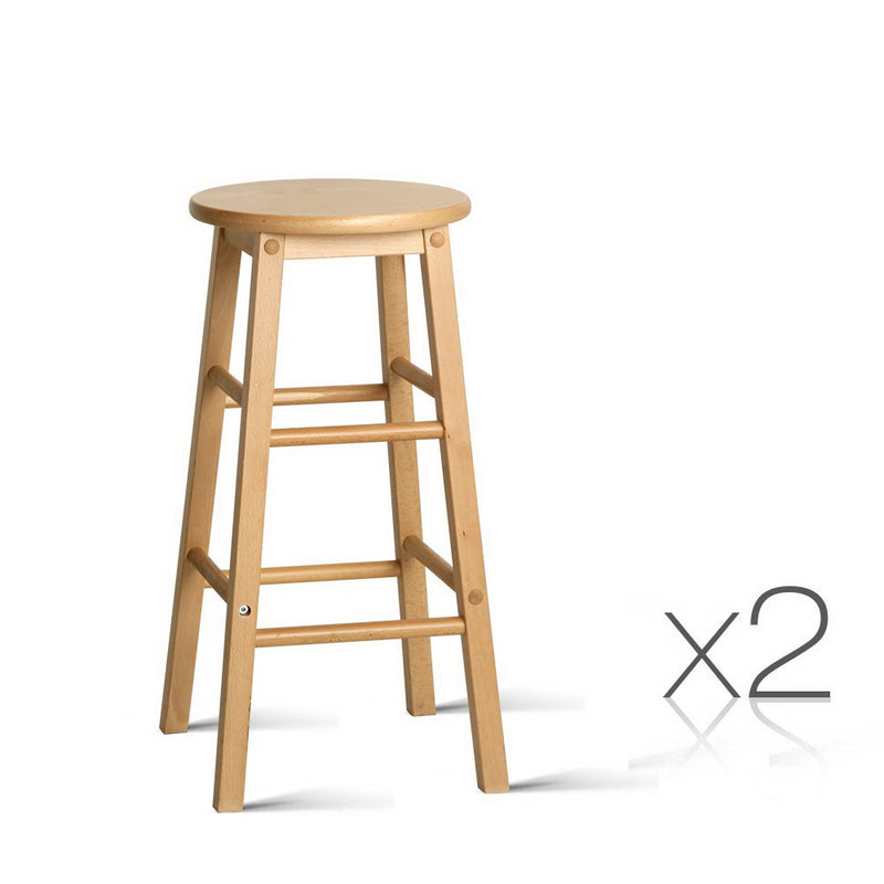 Set of 2 Beech Wood Backless Bar Stools - Natural