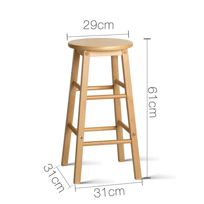 Set of 2 Beech Wood Backless Bar Stools - Natural