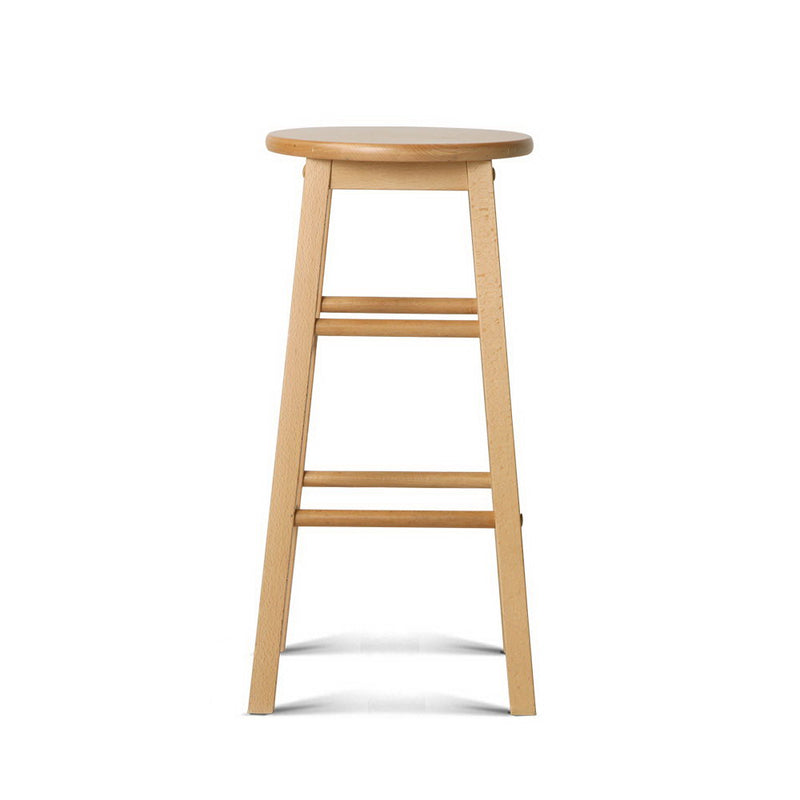 Set of 2 Beech Wood Backless Bar Stools - Natural