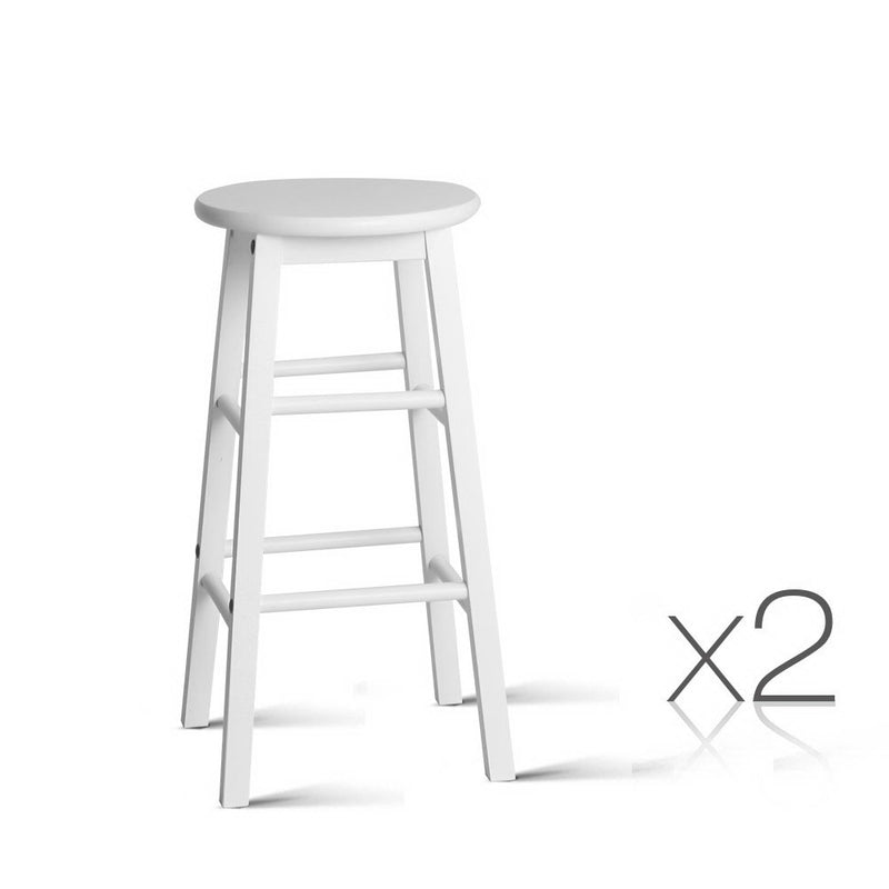 Set of 2 Beech Wood Backless Bar Stools - White