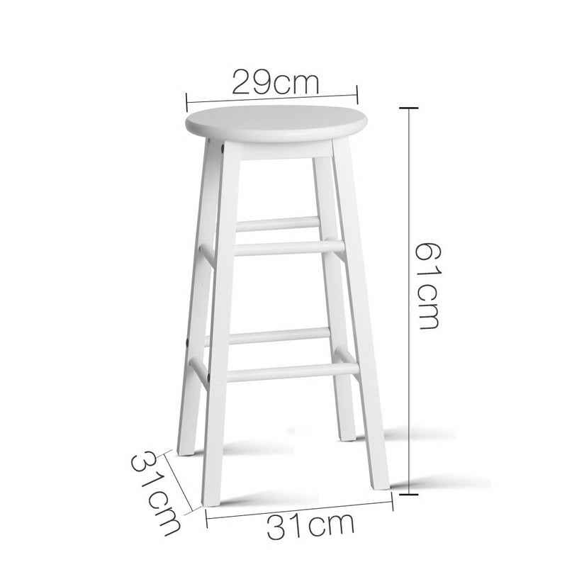 Set of 2 Beech Wood Backless Bar Stools - White