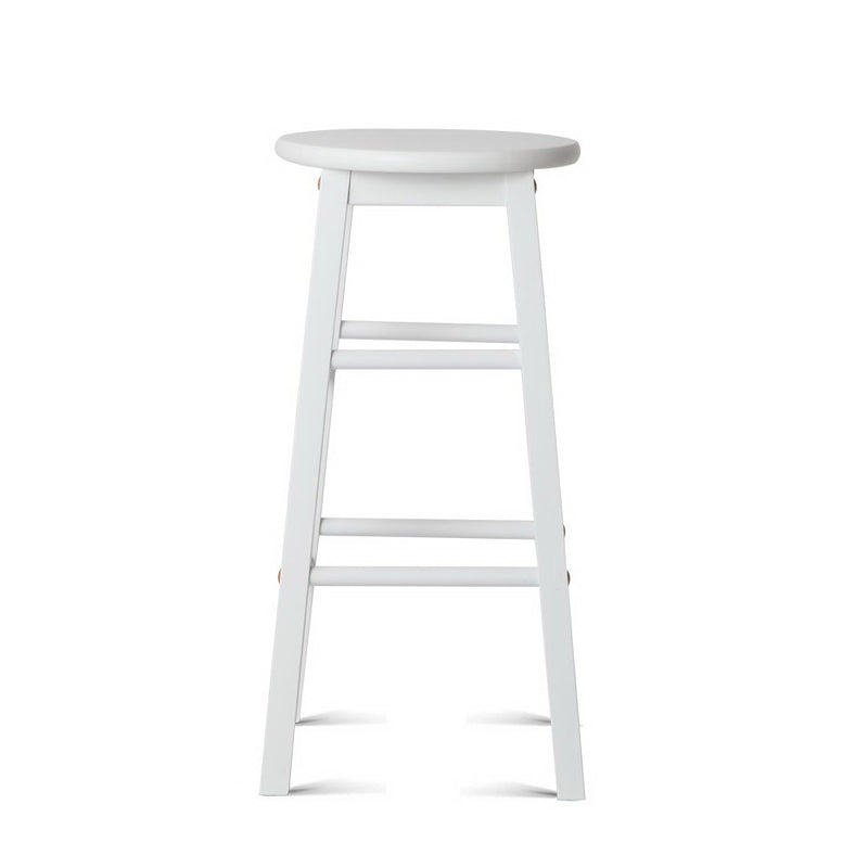 Set of 2 Beech Wood Backless Bar Stools - White