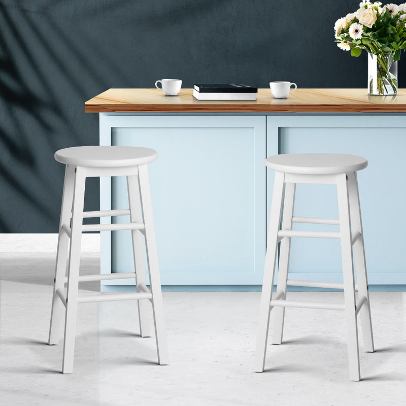 Set of 2 Beech Wood Backless Bar Stools - White