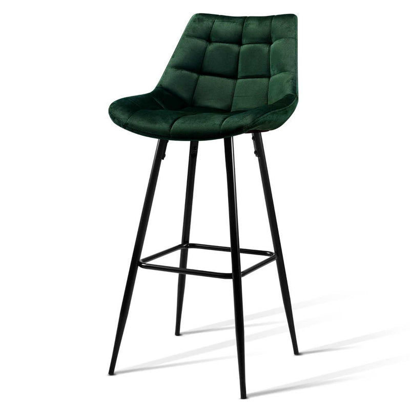 Set of 2 Kitchen Bar Stools Velvet Bar Stool Counter Chairs Metal Barstools Green