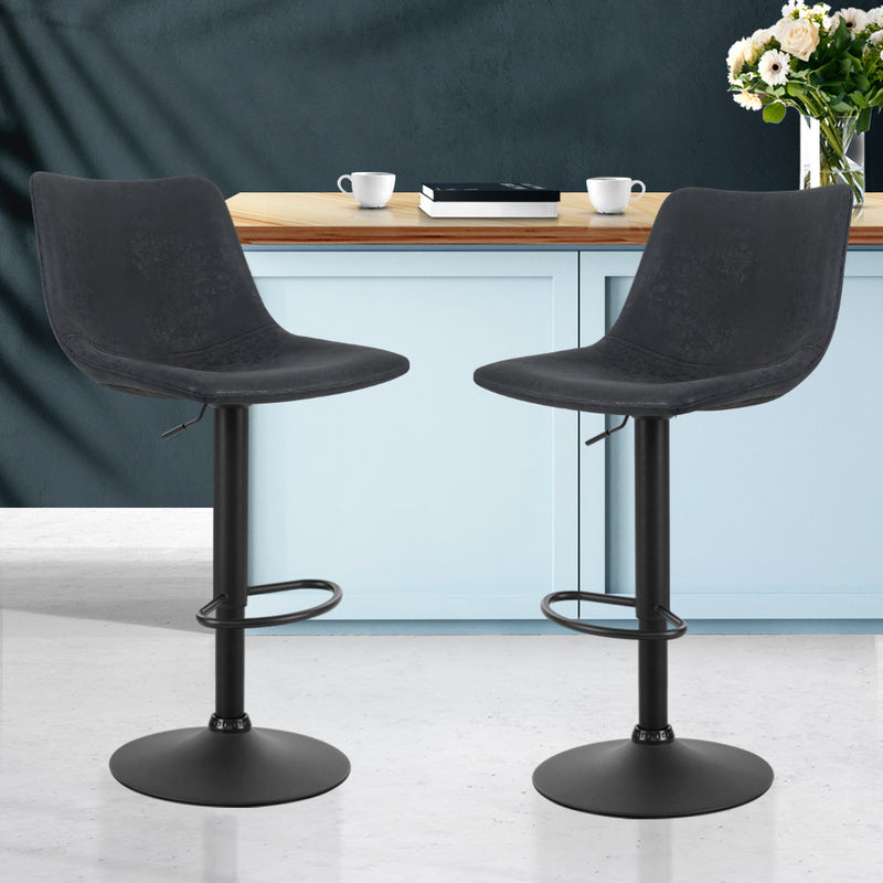 Set of 2 Kitchen Bar Stools Gas Lift Stool Chairs Swivel Barstools Vintage PU Leather