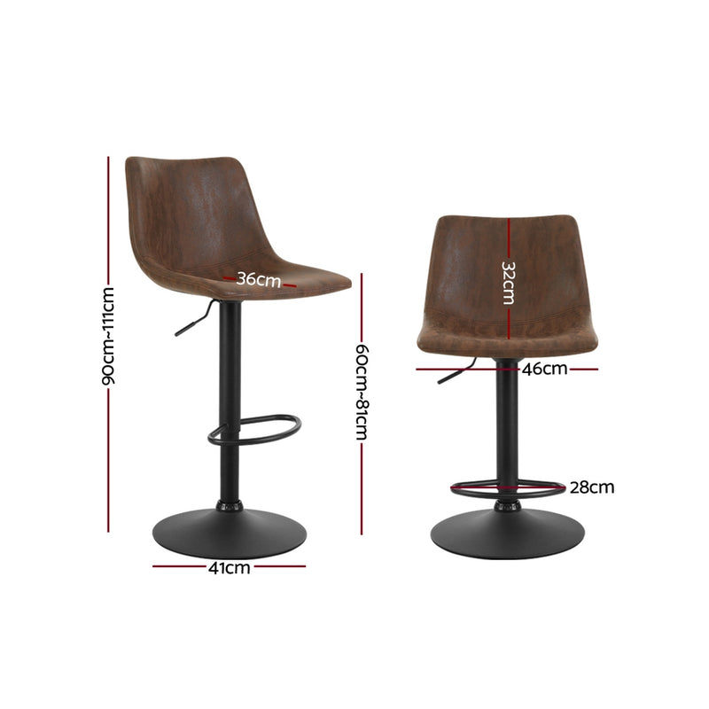 Set of 2 Kitchen Bar Stools Gas Lift Bar Stool Chairs Swivel Vintage PU Leather Brown Black Coated Legs