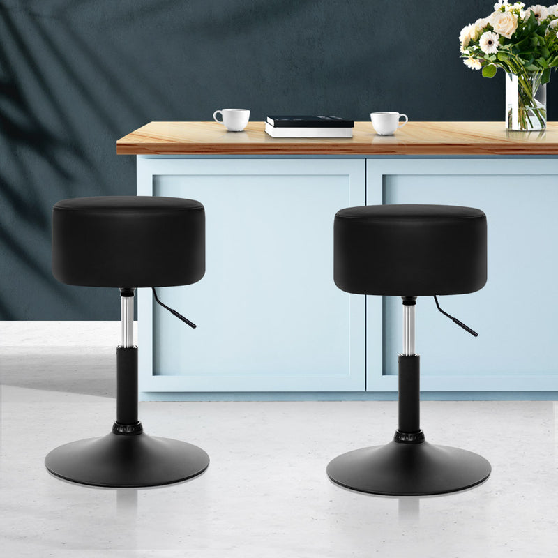 Set of 2 Kitchen Bar Stools Accent Chairs Gas Lift Stool Swivel Barstools PU Leather Black