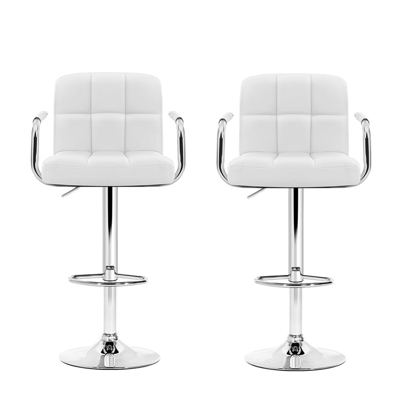 Set of 2 Bar Stools Gas lift Swivel Chairs Kitchen Armrest PU Leather Chrome White