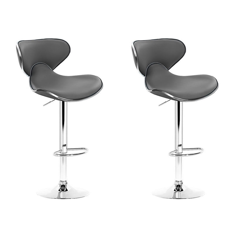 Set of 2 Bar Stools Gas lift Swivel Chairs Kitchen PU Leather Chrome Grey