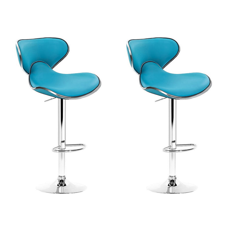 Set of 2 Bar Stools Gas lift Swivel Chairs Kitchen PU Leather Chrome Teal