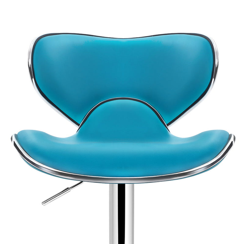 Set of 2 Bar Stools Gas lift Swivel Chairs Kitchen PU Leather Chrome Teal