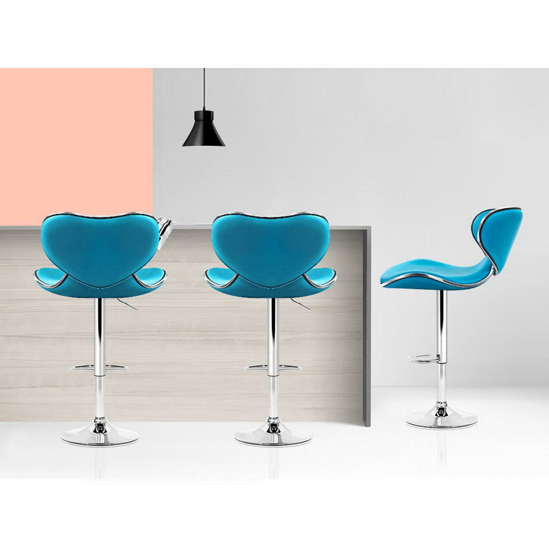 Set of 2 Bar Stools Gas lift Swivel Chairs Kitchen PU Leather Chrome Teal