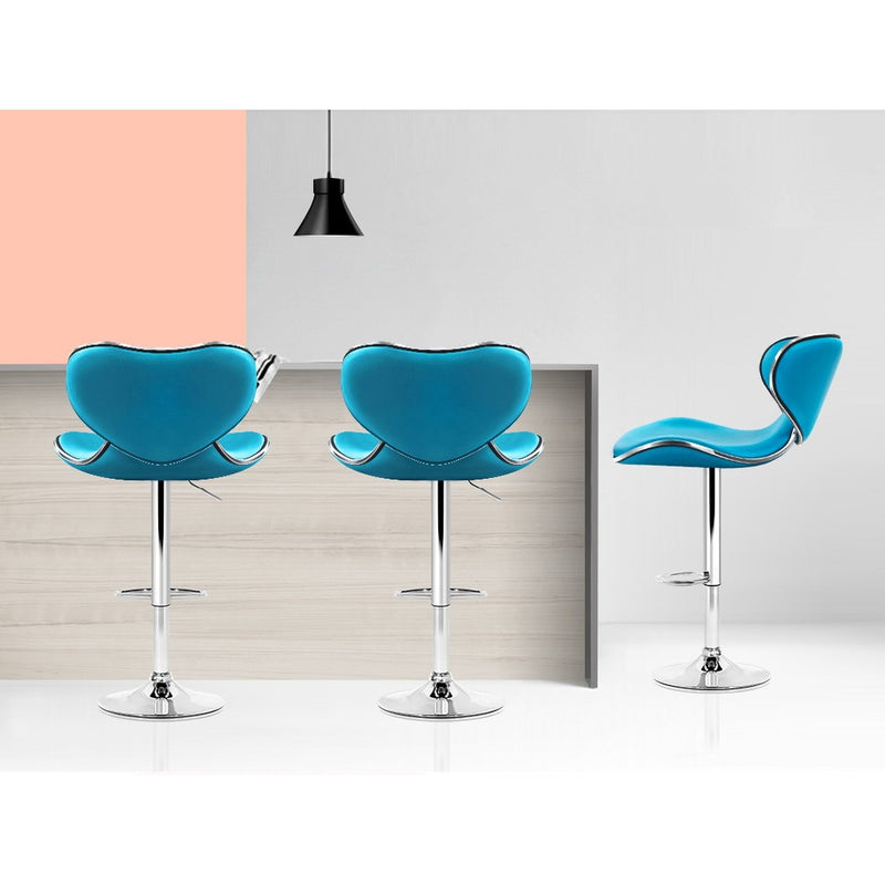 Set of 4 Kitchen Bar Stools Swivel Bar Stool PU Leather Gas Lift Chairs Teal