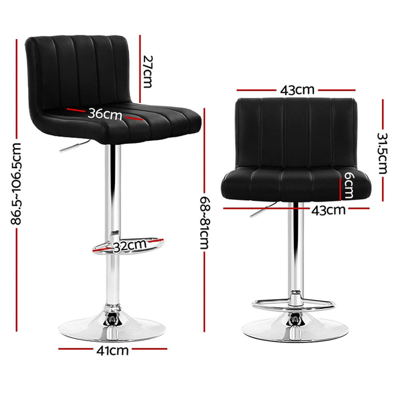 Set of 4 PU Leather Bar Stools Kitchen Chair Bar Stool Black Lana Gas Lift Swivel