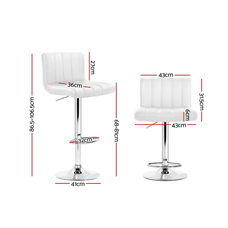 Set of 2 PU Leather Bar Stools Kitchen Chair Bar Stool White Como Gas Lift Swivel