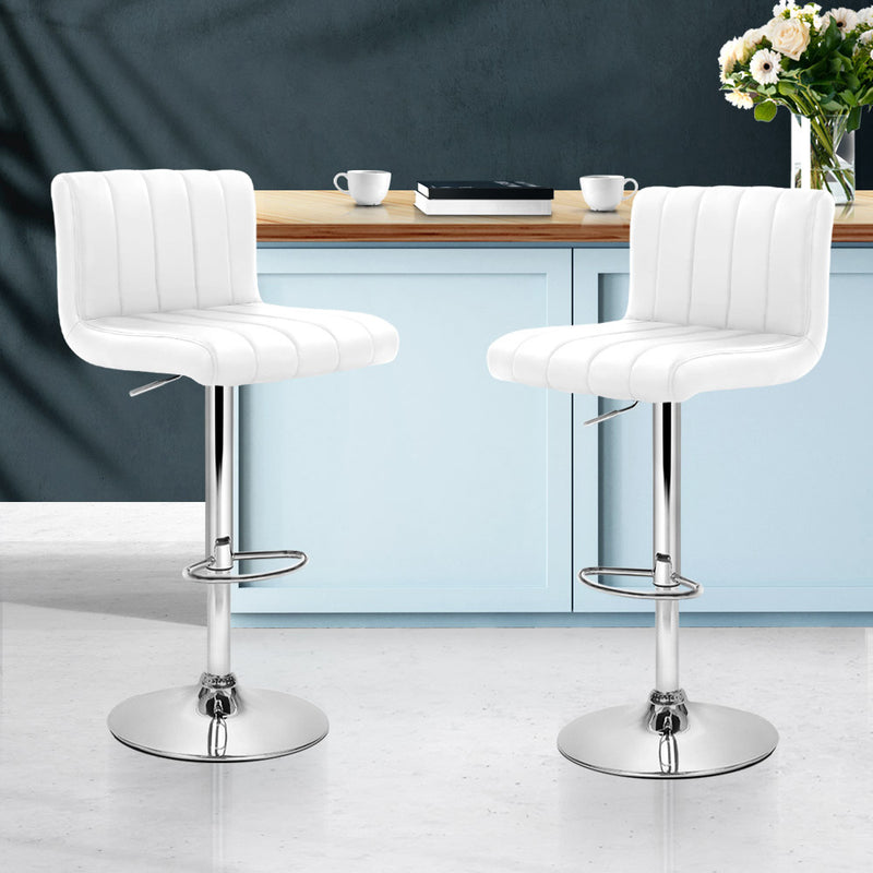 Set of 2 PU Leather Bar Stools Kitchen Chair Bar Stool White Como Gas Lift Swivel