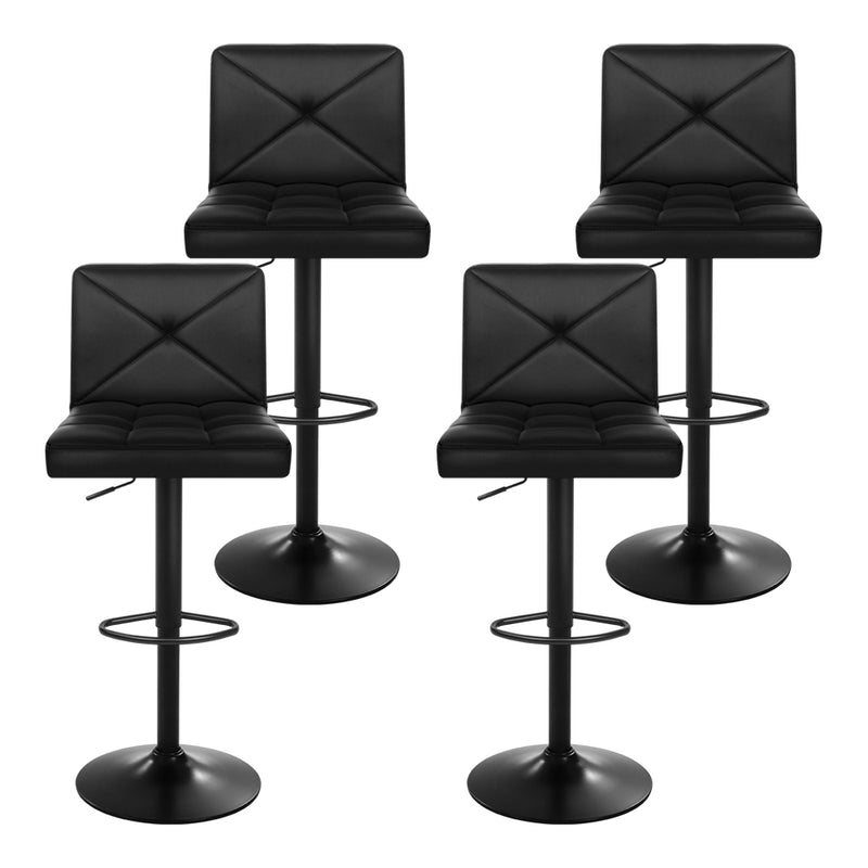 Set of 4 Bar Stools PU Leather Chrome Kitchen Cafe Bar Stool Chair Gas Lift Black