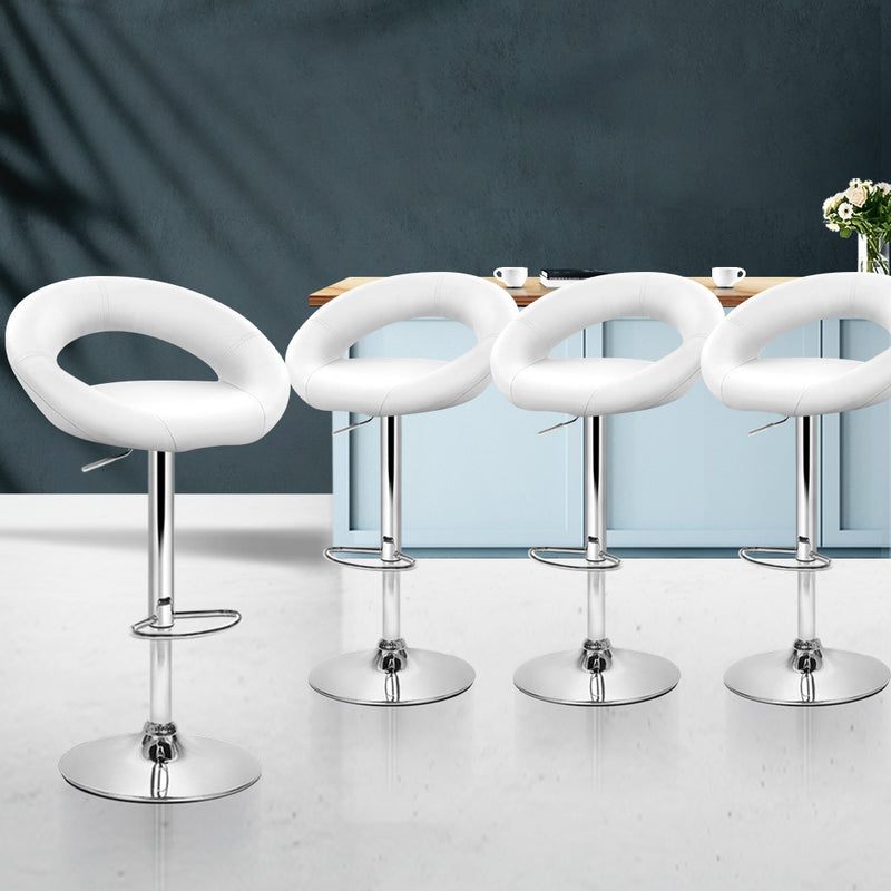 Set of 4 Bar Stools RIO Kitchen Swivel Bar Stool PU Leather Chairs Gas Lift White