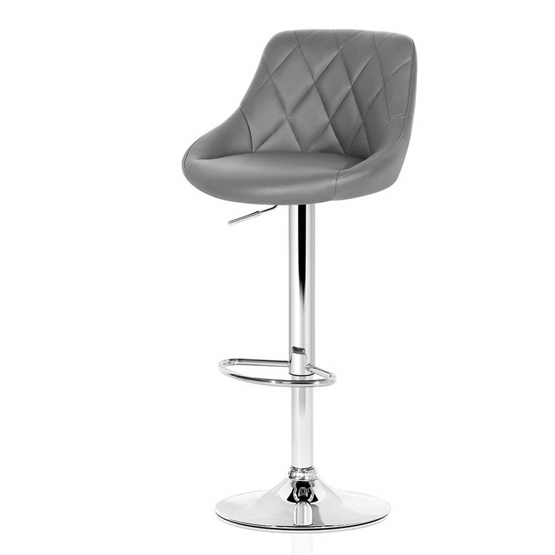 Set of 2 Bar Stools Kitchen Gas Lift Swivel Chairs PU Leather Chrome Grey