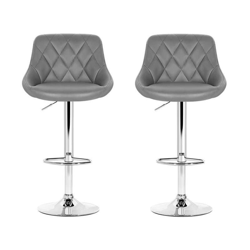 Set of 2 Bar Stools Kitchen Gas Lift Swivel Chairs PU Leather Chrome Grey